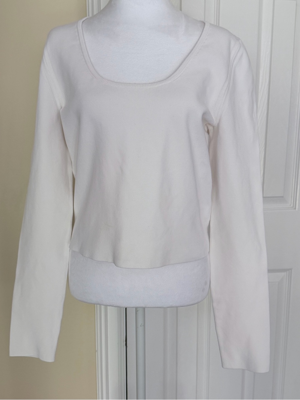 Proenza Schouler White Label Ribbed Knit Square Neck Sweater White Large Flaw